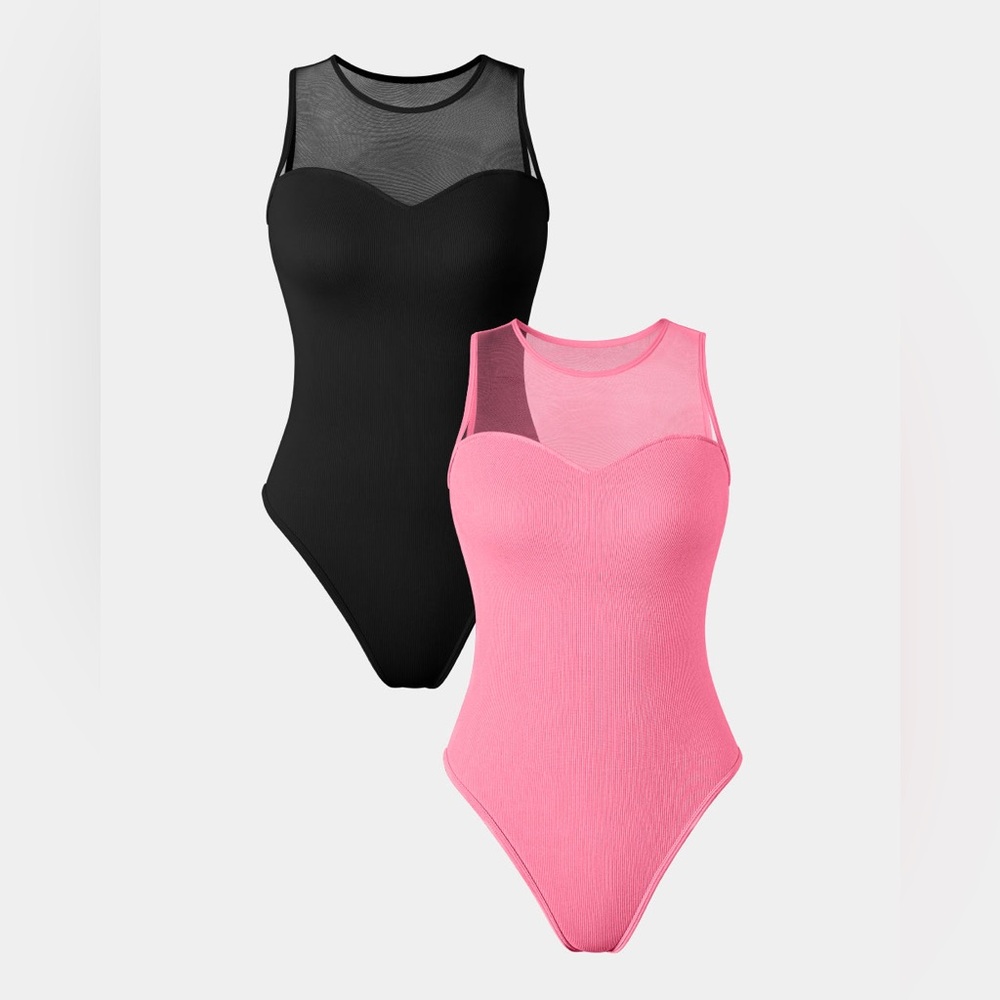 2pc sweatheart neckline with mesh body suit